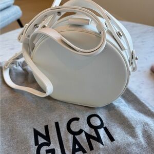 White Leather Circular Crossbody Bag (made in Italy)